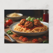 Carte Postale Plaque de spaghetti et boulettes de viande (Devant)