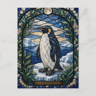 Carte Postale Plateforme de glace Penguin Illumina vitrail