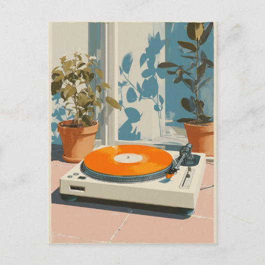 Carte Postale Platine Tourne-Disques Ensoleillée avec Vinyle Ora (Devant)