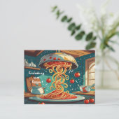 Carte Postale Plats de nouilles avec sauce tomate (Debout devant)