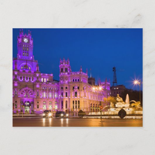 Carte Postale Plaza de Cibeles à la nuit à Madrid (Devant)