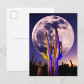 Carte Postale Pleine Lune Au-Dessus Du Cactus Saguaro (Devant / Derrière)