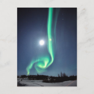 Carte Postale Pleine Lune Avec Aurore Yellowknife Canada