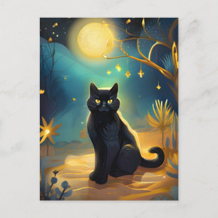 Carte Postale Pleine lune de chat noir