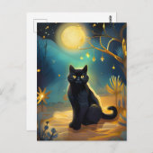 Carte Postale Pleine lune de chat noir (Devant / Derrière)