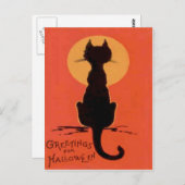 Carte Postale Pleine lune de chat noir Jaune Orange (Devant / Derrière)