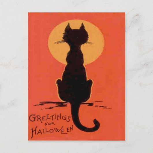 Carte Postale Pleine lune de chat noir Jaune Orange (Devant)