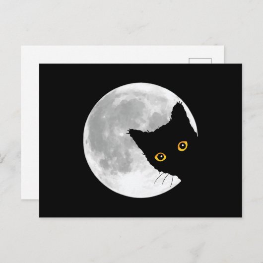 Carte Postale Pleine lune de chat noir mignonne (Devant / Derrière)