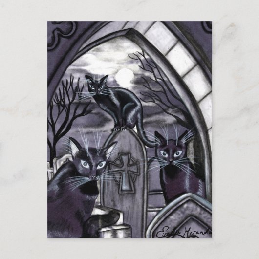 Carte Postale Pleine lune de chats noirs (Devant)