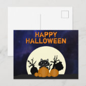 Carte Postale Pleine lune de cimetière des Citrouilles de Chat n (Devant / Derrière)