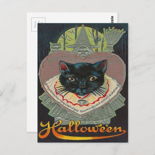 Carte Postale Pleine lune de l'heure de sorcière de chat noir (Devant / Derrière)