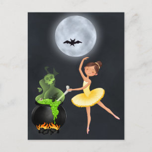 Carte Postale Pleine lune d'Halloween Ballerina et Cauldron