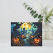 Carte Postale Pleine lune effrayante Maison hantée (Debout devant)