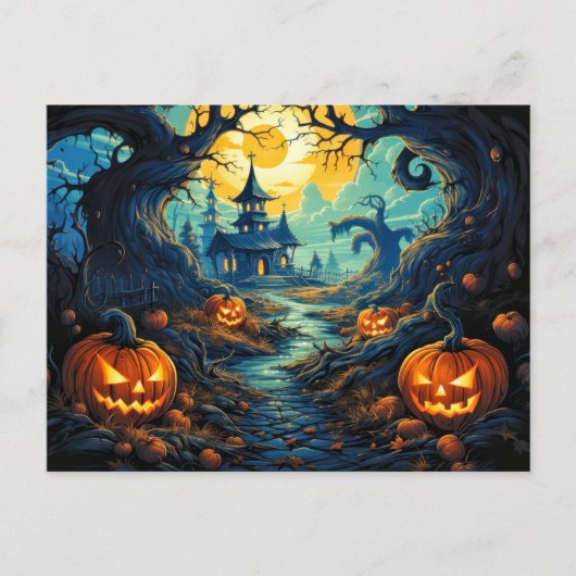 Carte Postale Pleine lune effrayante Maison hantée (Devant)