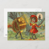 Carte Postale Pleine lune effrayée de la chouette Jack O'Lantern (Devant / Derrière)