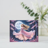 Carte Postale Pleine lune fille en robe rose (Debout devant)