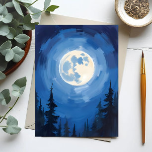 Carte Postale Pleine Lune   Peinture Aquarelle de la Forêt sous 
