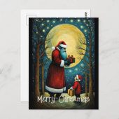 Carte Postale Pleine lune Père Noël Avec Enfant Cadeau De Noël (Devant / Derrière)