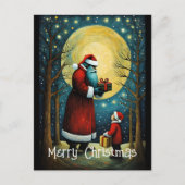 Carte Postale Pleine lune Père Noël Avec Enfant Cadeau De Noël (Devant)