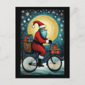 Carte Postale Pleine lune Père Noël Vélo présente Noël (Devant)