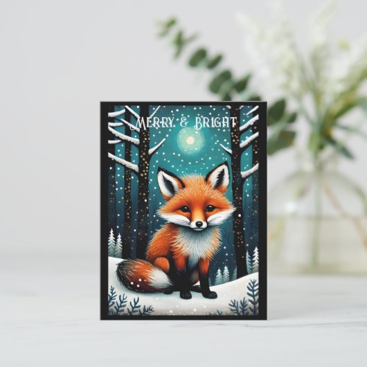 Carte Postale Pleine lune Snowy Night Forêt mite Fox Noël (Debout devant)