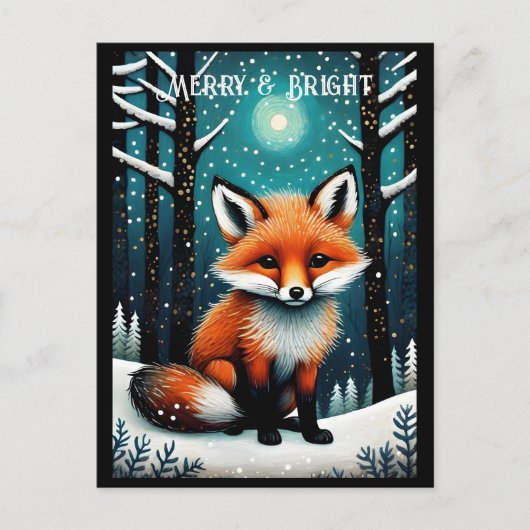 Carte Postale Pleine lune Snowy Night Forêt mite Fox Noël (Devant)