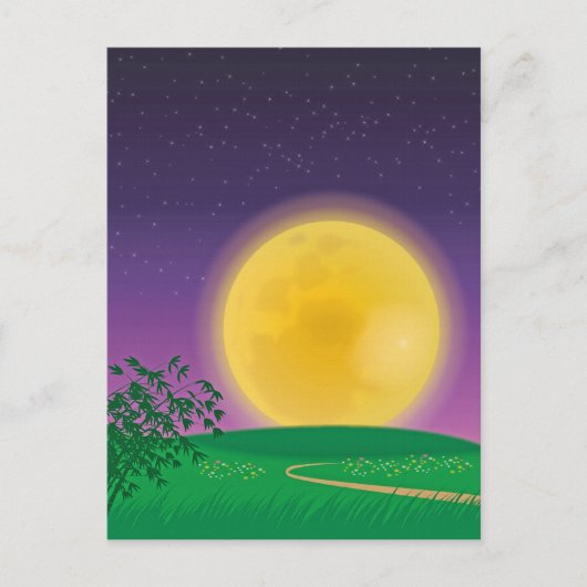 Carte Postale Pleine lune sur Hill Paysage avec ciel étoilé (Devant)
