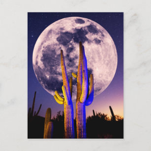 Carte Postale Pleine lune sur Saguaro Cactus