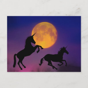 Carte Postale Pleine lune Unicorn Silhouettes