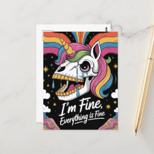 Carte Postale Pleurer Unicorne Crâne Im fin Tout va bien