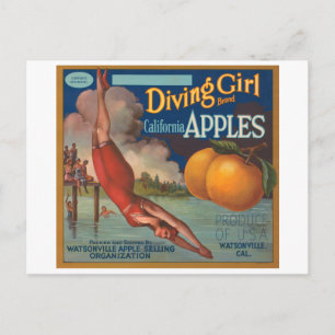 Carte Postale Plongée Marque California Pommes Fruit Crate La