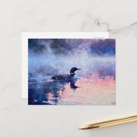 Carte Postale Plongeon sur l'aquarelle de lac (Devant/Arrière en situation)