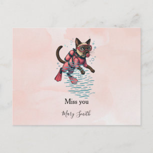 Carte Postale Plongeur en scaphandre rose pour les amateurs de c