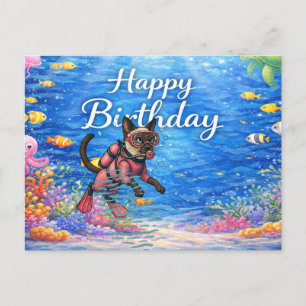 Carte Postale Plongeur Joyeux Anniversaire sous l'eau