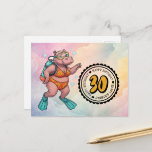 Carte Postale Plongeur scaphandrier hippopotame 30e anniversaire