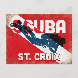 Carte Postale Plongeur Scuba St Croix - Blue Retro