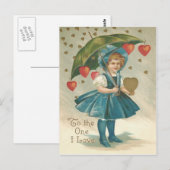 Carte Postale Pluie cardiaque de la fille parapluie (Devant / Derrière)