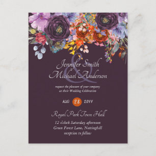 Carte Postale Plum Ginger Fuchsia Mariage Floral Invite Budget