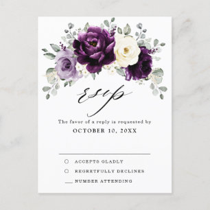 Carte Postale Plum jaune d'aubergine blanc ivoire Floral RSVP