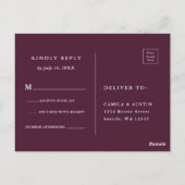 Carte Postale Plum Purple & Indigo Blue Floral Wedding RSVP (Dos)