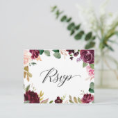 Carte Postale Plum Violet Blush Floral Wedding Réponse RSVP (Debout devant)
