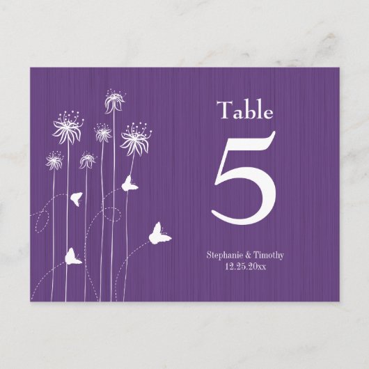 Carte Postale Plum violet papillon fleuri mariage numéro de tabl (Devant)