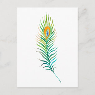 Carte Postale Plume de paon à l'aquarelle verte