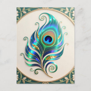 Carte Postale Plume de paon iridescent Art Nouveau
