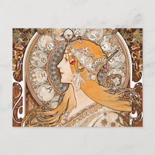 Carte Postale Plume Zodiac Woman par Alphonse Mucha - Art Nouvea