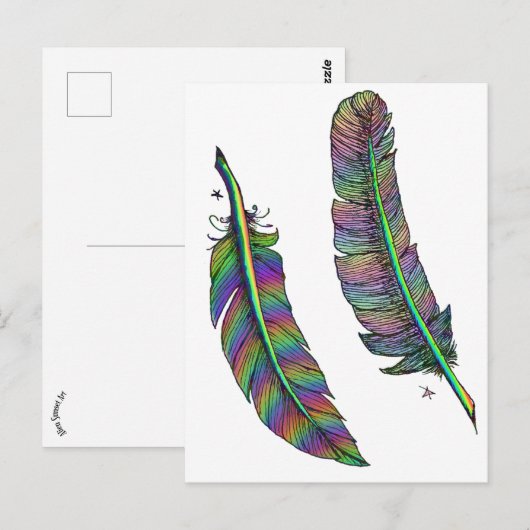Carte Postale Plumes arc-en-ciel (Devant / Derrière)