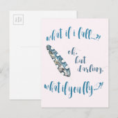 Carte Postale Plumes bleues - Et si je tombe ? Devis inspirant (Devant / Derrière)