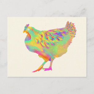 Carte Postale Plumes Colorées Poulet Mignon Artistique Ferme Pou