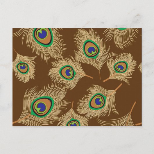 Carte Postale Plumes de paon beige au chocolat Brown (Devant)