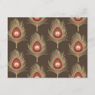 Carte Postale Plumes de paon, beige sur Brown de chocolat foncé